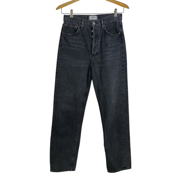 Agolde 90s Mid Rise Loose Jeans Womens Size 25 Washed Black Phantogram Denim - Picture 1 of 11
